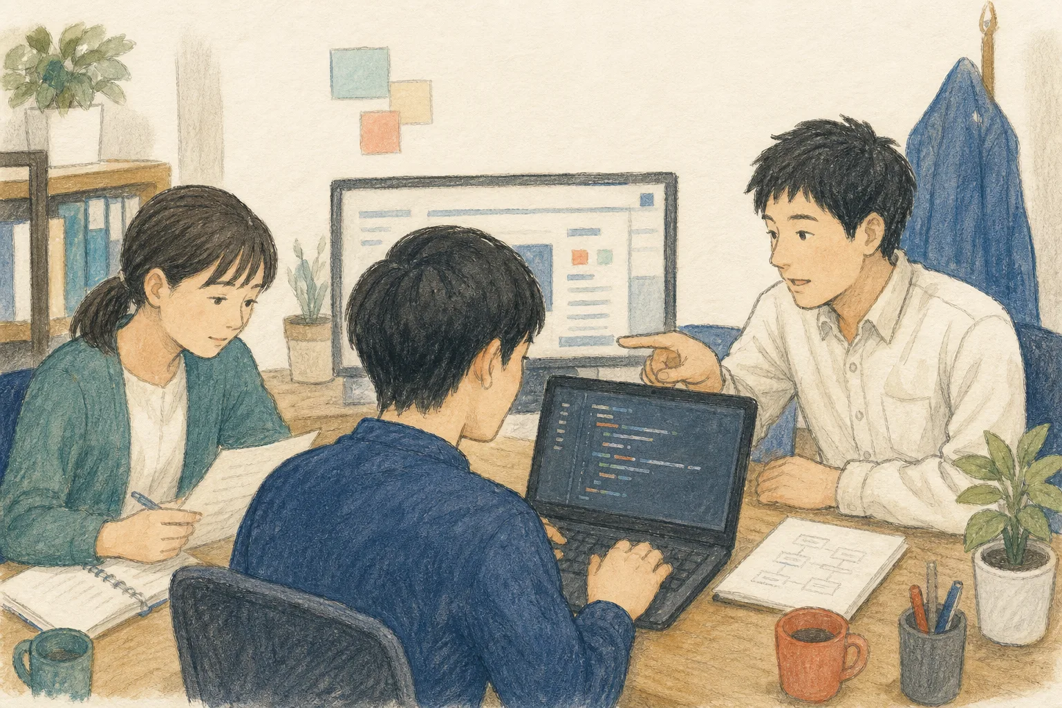 開発とサポートを自社チームで行う様子のイラスト